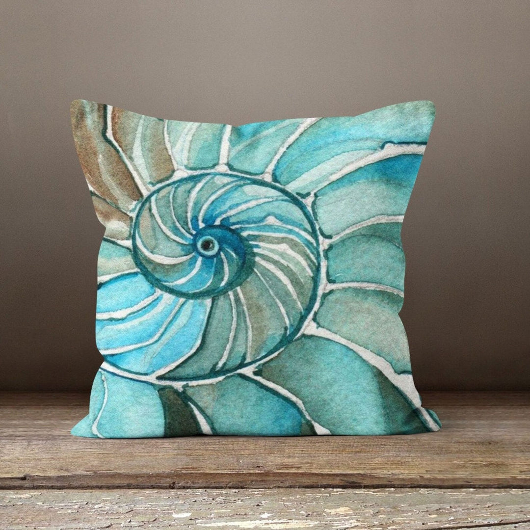 Seaside Pillow Case|Sea Shell Cushion|Coastal Cushion Case|Aqua Marine Pillowcase|Beach House Decor|Fish and Seashell Throw Pillow Cover