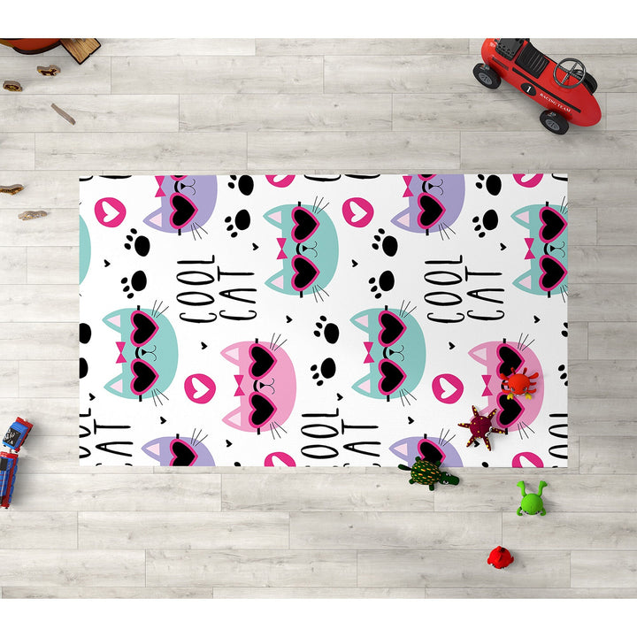 Cat Kids Room Carpet|Cool Cat Print Rug|Non-Slip Carpet|Housewarming Nursery Carpet|Children's Cute Animal Anti-Slip Rug|Cat Print Carpet