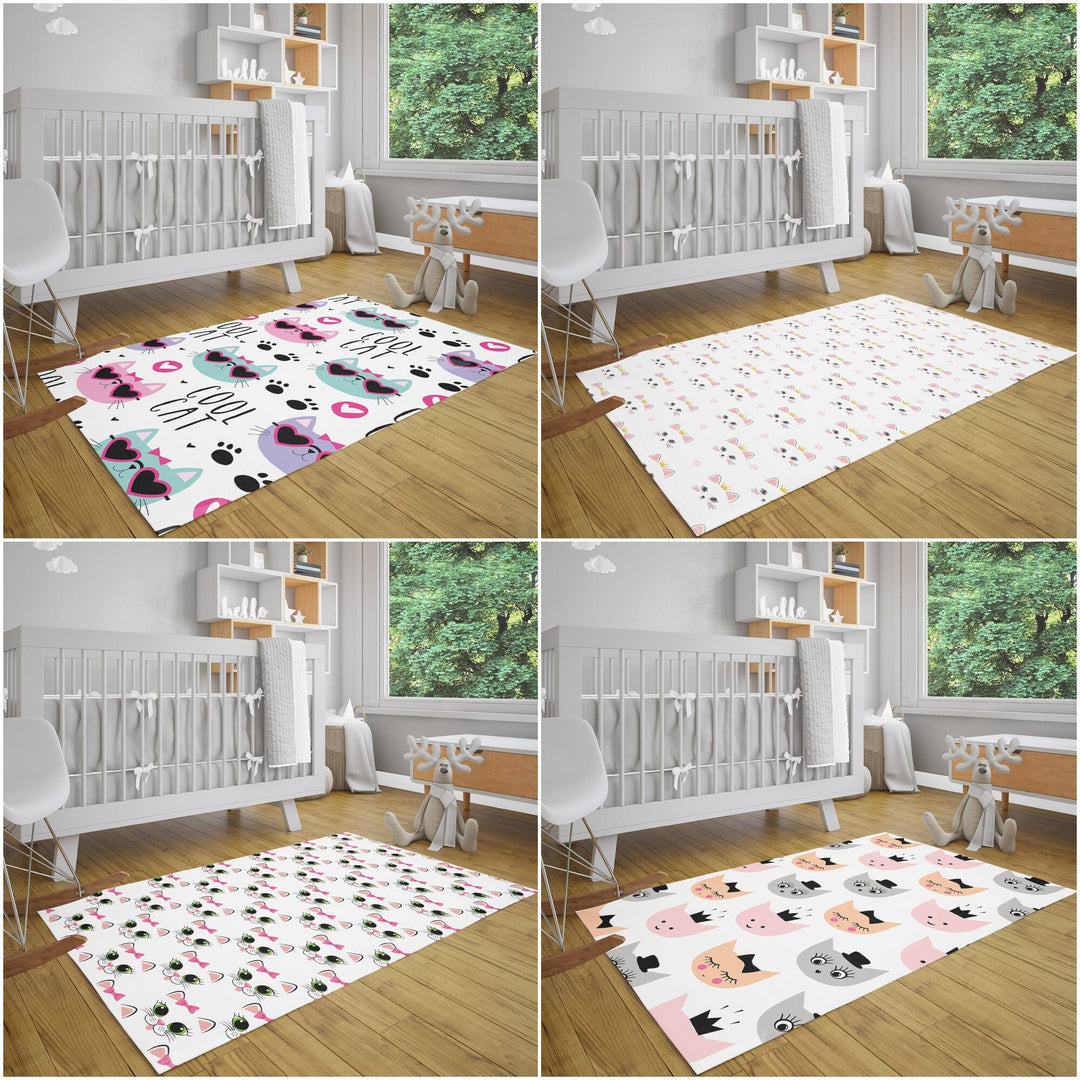 Cat Kids Room Carpet|Cool Cat Print Rug|Non-Slip Carpet|Housewarming Nursery Carpet|Children's Cute Animal Anti-Slip Rug|Cat Print Carpet