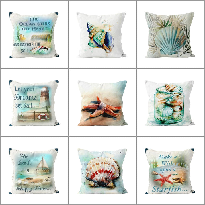 Coastal Pillow Case|Starfish Cushion Cover|Navy Marine Pillowcase|Beach House Decor|Lighthouse and Seashell Nautical Throw Pillow Cover