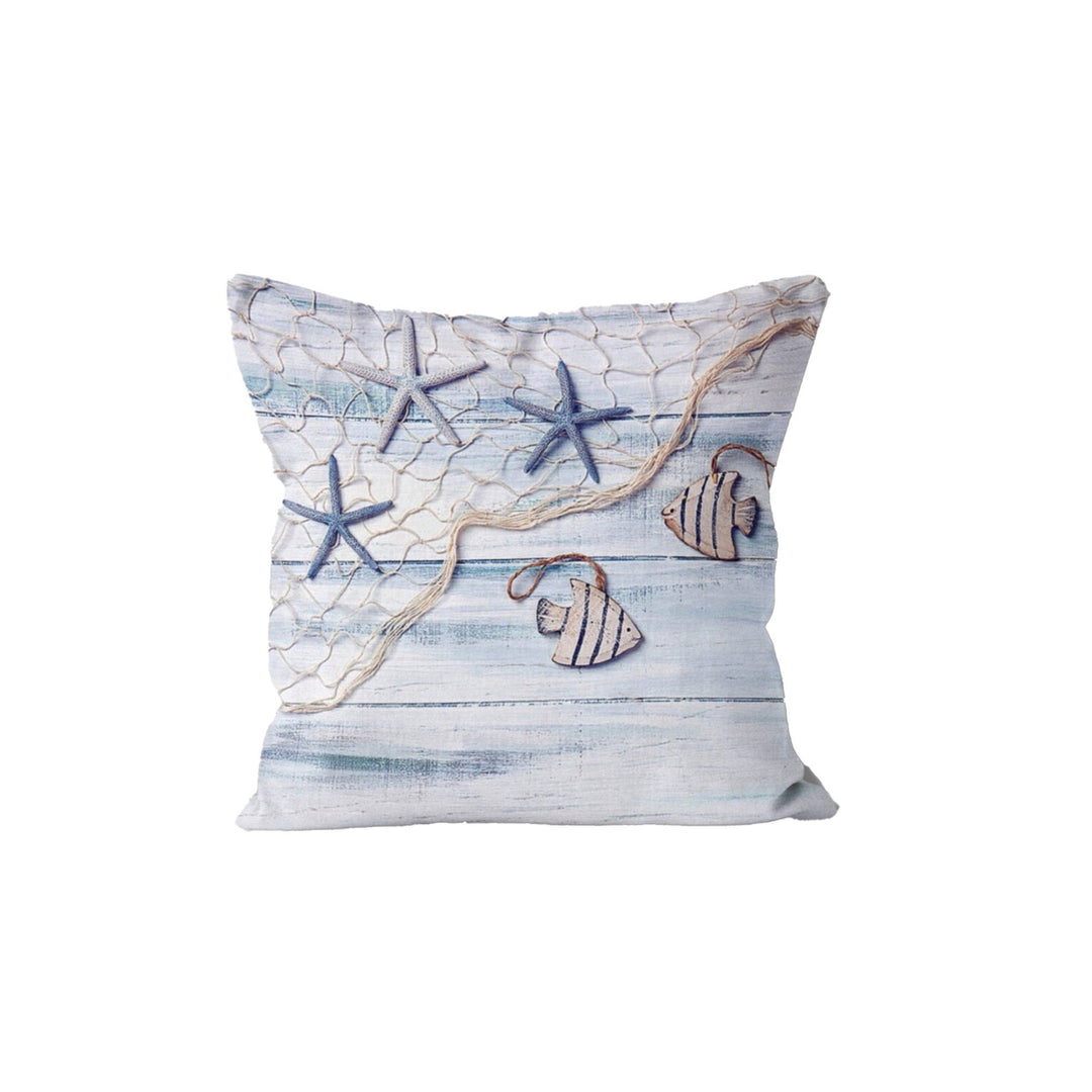 Coastal Pillow Case|Seashell Cushion Cover|Starfish and Coral Print Nautical Throw Pillow Cover|Navy Marine Pillowcase|Beach House Decor