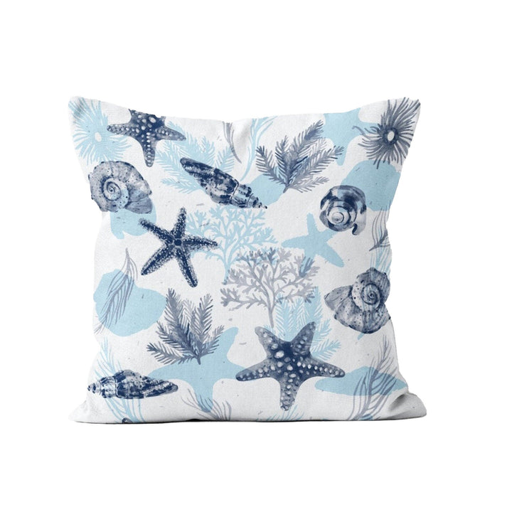 Coastal Pillow Case|Seashell Cushion Cover|Starfish and Coral Print Nautical Throw Pillow Cover|Navy Marine Pillowcase|Beach House Decor