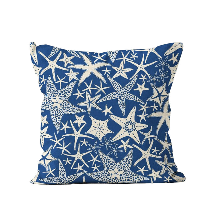 Coastal Pillow Case|Seashell Cushion Cover|Starfish and Coral Print Nautical Throw Pillow Cover|Navy Marine Pillowcase|Beach House Decor