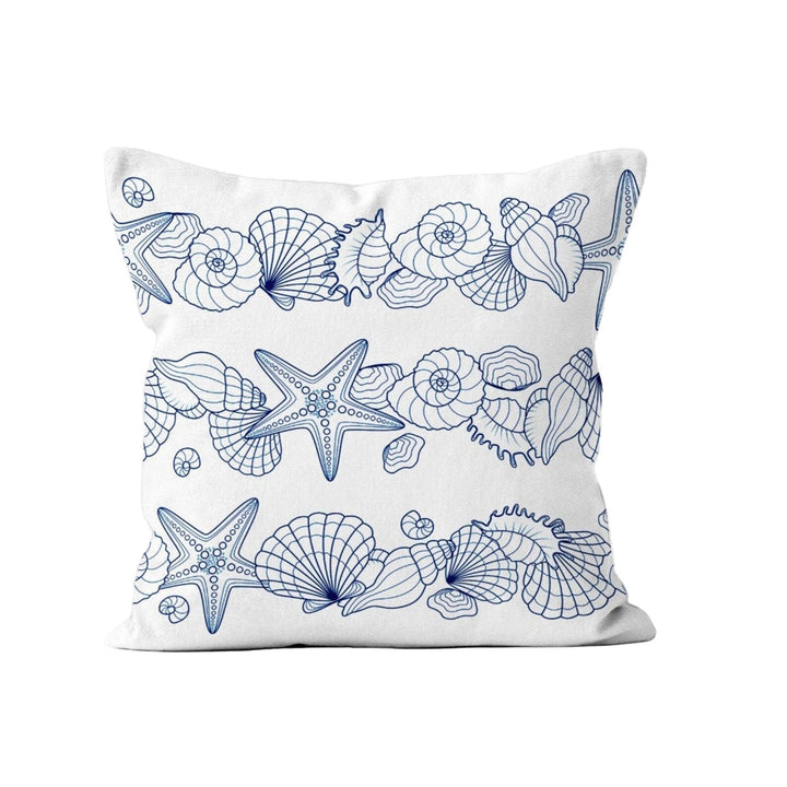 Coastal Pillow Case|Seashell Cushion Cover|Starfish and Coral Print Nautical Throw Pillow Cover|Navy Marine Pillowcase|Beach House Decor