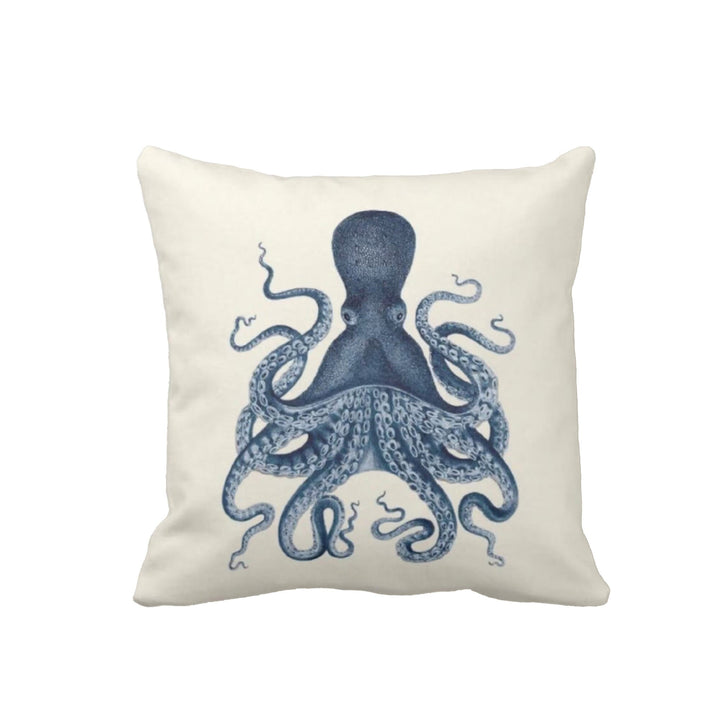 Nautical Pillow Case|Seahorse and Starfish Coastal Throw Pillow Cover|Octopus, Coral Cushion Cover|Navy Marine Pillowcase|Beach House Decor