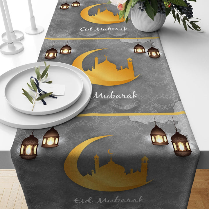 Eid Table Runner|Ramadan Tablecloth|Religious Table Centerpiece|Eid Mubarak Decor|Crescent Home Decor|Gift for Muslim|Islamic Tablecloth