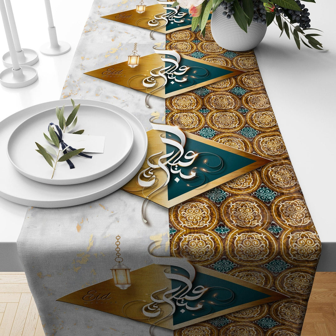 Eid Table Runner|Ramadan Tablecloth|Religious Table Centerpiece|Eid Mubarak Decor|Crescent Home Decor|Gift for Muslim|Islamic Tablecloth