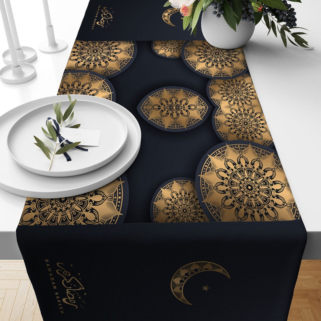 Ramadan Table Runner|Ramadan Kareem Decor|Religious Tabletop|Gift for Muslims|Islamic Tablecloth|Mystic Motif Print Table Centerpiece