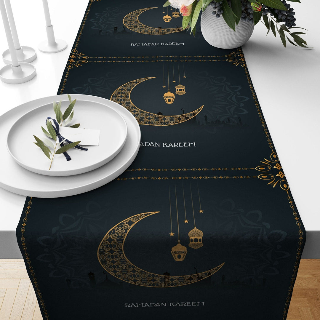 Ramadan Table Runner|Ramadan Kareem Decor|Religious Tabletop|Gift for Muslims|Islamic Tablecloth|Mystic Motif Print Table Centerpiece