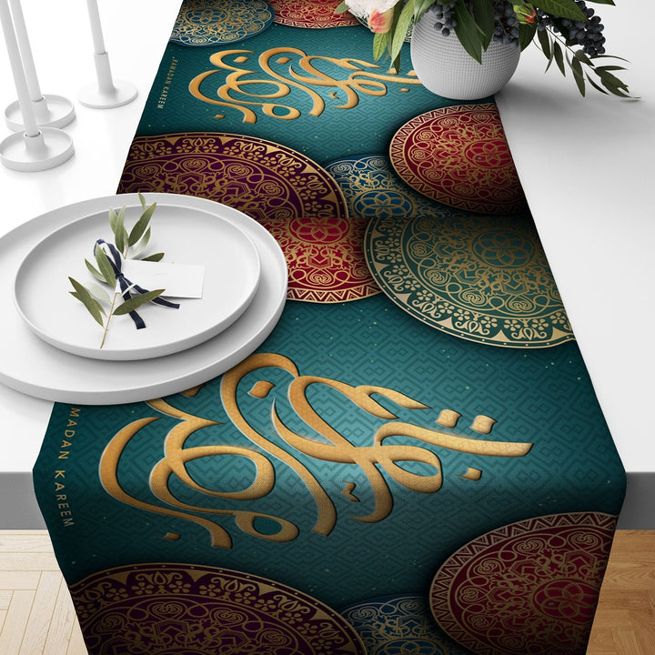 Ramadan Table Runner|Islamic Tablecloth|Mystic Motif Print Table Centerpiece|Ramadan Kareem Decor|Religious Tabletop|Gift for Muslims