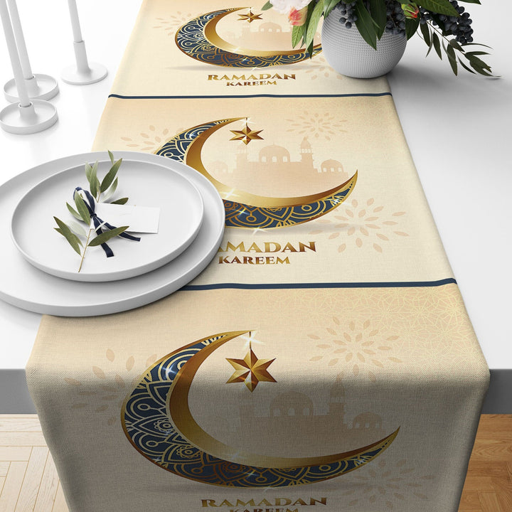 Ramadan Table Runner|Crescent Tablecloth|Mystic Motif Print Table Centerpiece|Ramadan Kareem Decor|Religious Tabletop|Gift for Muslims