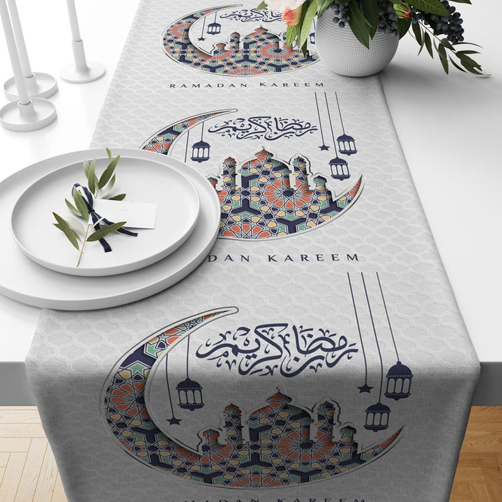 Ramadan Table Runner|Crescent Tablecloth|Mystic Motif Print Table Centerpiece|Ramadan Kareem Decor|Religious Tabletop|Gift for Muslims