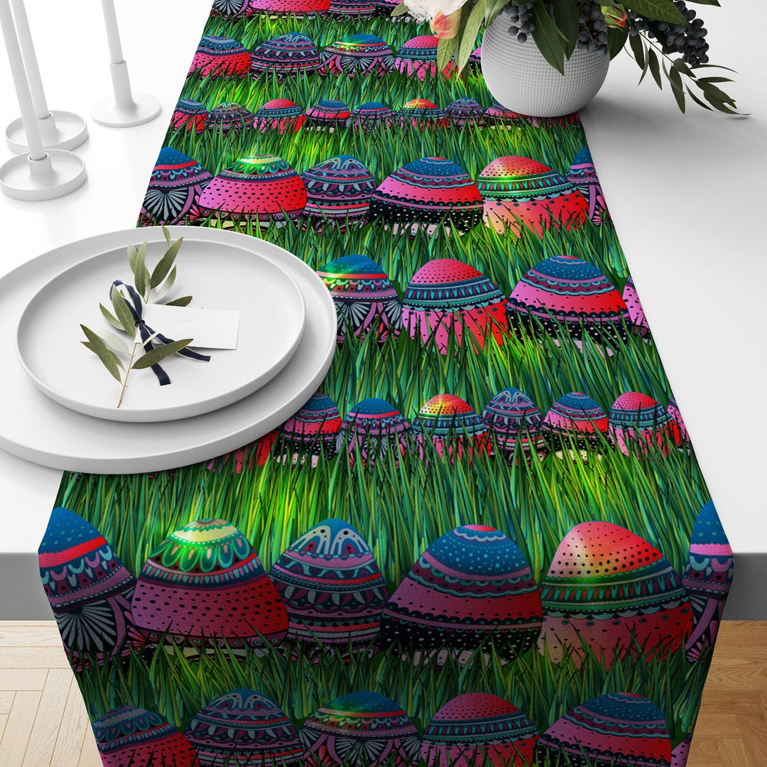 Easter Table Runner|Happy Easter Kitchen Decor|Decorative Colorful Egg Print Tabletop|Floral Egg Holiday Decor|Spring Trend Tablecloth