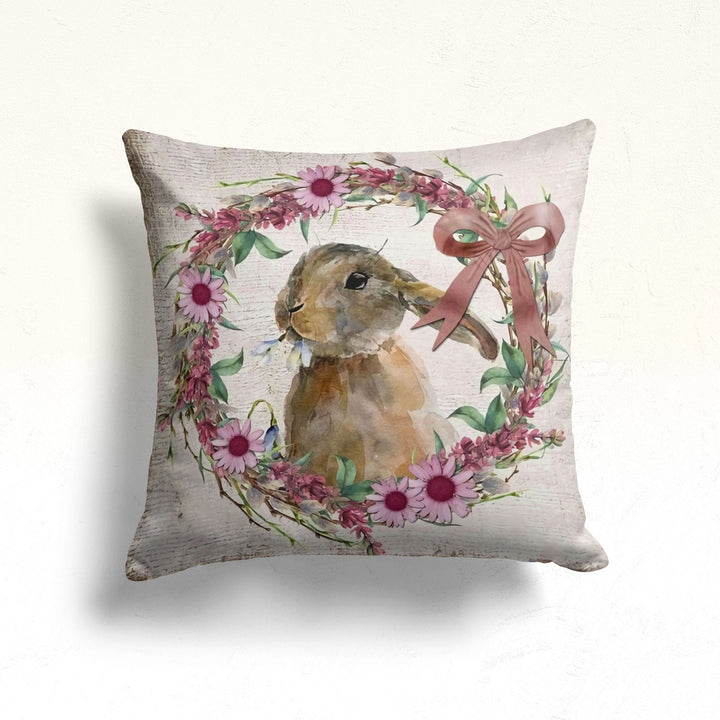 Easter Pillow Cover|Floral Easter Decor|Cute Bunny Print Throw Pillowtop|Egg Cushion Case|Farmhouse Spring Pillowcase|Decorative Pillow Case