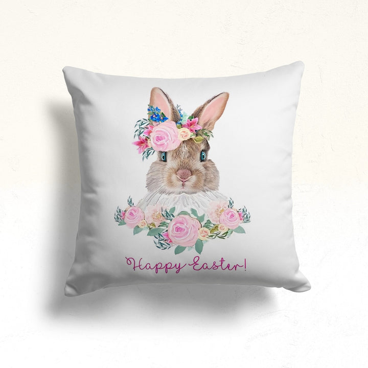 Happy Easter Pillow Cover|Bunny and Gnome Cushion Case|Floral Easter Decor|Colorful Egg Print Throw Pillowtop|Farmhouse Spring Pillowcase