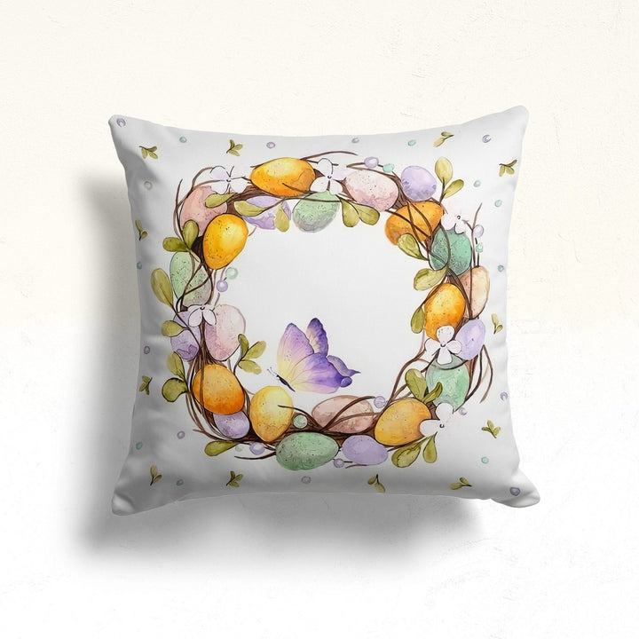 Happy Easter Pillow Cover|Butterfly, Bird Cushion Cover|Floral Easter Decor|Colorful Egg Print Throw Pillowtop|Spring Farmhouse Pillowcase