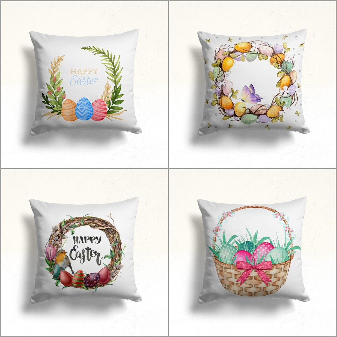 Happy Easter Pillow Cover|Butterfly, Bird Cushion Cover|Floral Easter Decor|Colorful Egg Print Throw Pillowtop|Spring Farmhouse Pillowcase