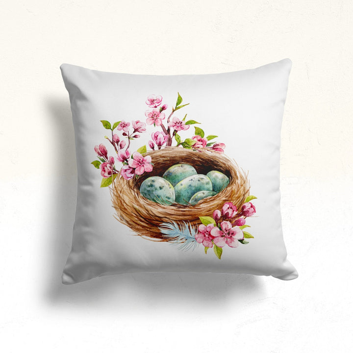 Happy Easter Pillow Cover|Colorful Egg Print Throw Pillow|Floral Easter Decor|Decorative Cushion|Spring Farmhouse Pillowcase|Easter Cushion