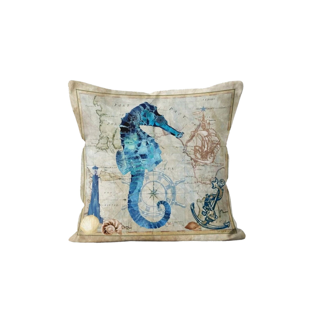 Nautical Pillow Case|Starfish and Seahorse Coastal Throw Pillow Cover|Anchor Wheel Jellyfish Cushion|Oyster Cushion Case|Beach House Decor