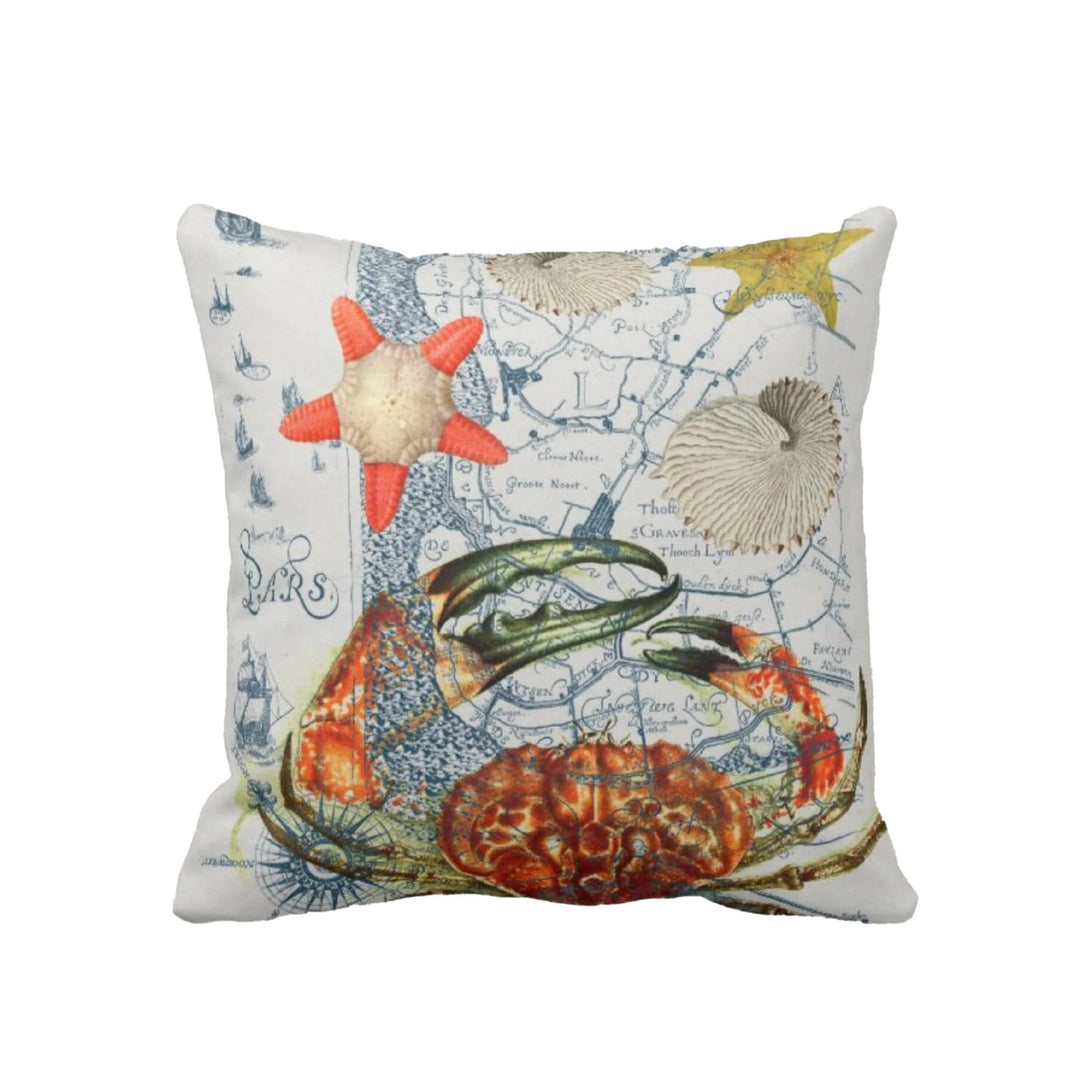 Beach Pillow Case|Fish and Starfish Coastal Throw Pillow Cover|Oyster Coral Jellyfish Cushion Cover|Navy Marine Cushion Case|Nautical Decor