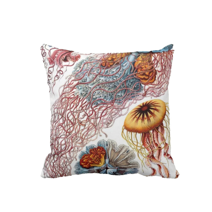 Beach Pillow Case|Fish and Starfish Coastal Throw Pillow Cover|Oyster Coral Jellyfish Cushion Cover|Navy Marine Cushion Case|Nautical Decor