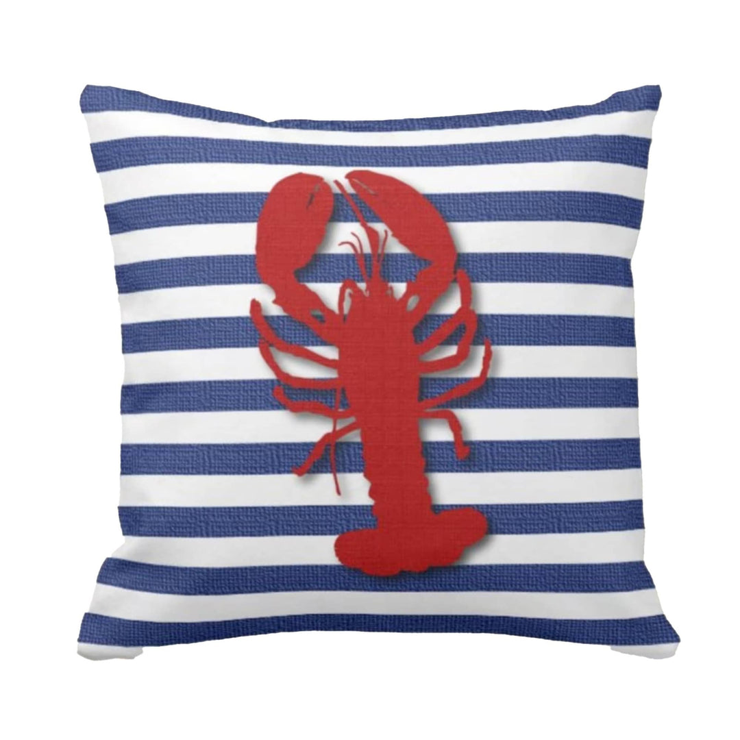 Nautical Pillow Case|Crab and Lobster Coastal Throw Pillow Cover|Striped Anchor Cushion Case|Zigzag Beach House Decor|Porch Cushion Cover