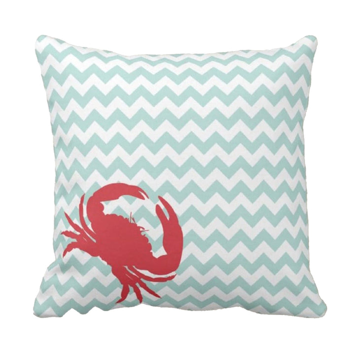 Nautical Pillow Case|Crab and Lobster Coastal Throw Pillow Cover|Striped Anchor Cushion Case|Zigzag Beach House Decor|Porch Cushion Cover