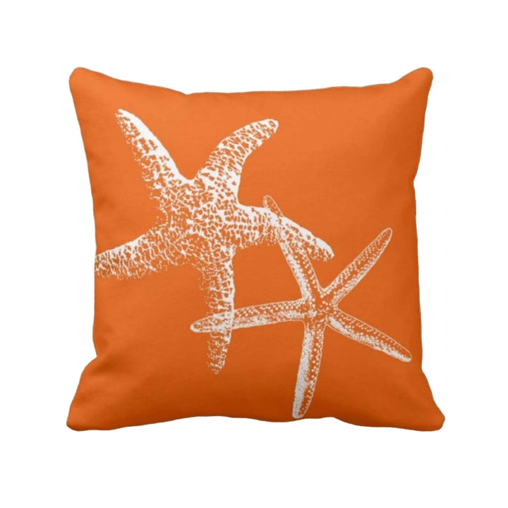 Nautical Pillow Case|Coral and Starfish Coastal Throw Pillow Cover|Seaside Pillowtop|Porch Cushion Cover|Marine Pillowcase|Beach House Decor