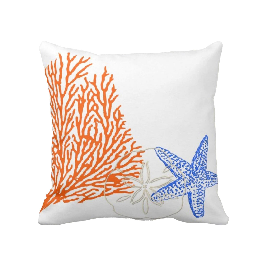 Nautical Pillow Case|Coral and Starfish Coastal Throw Pillow Cover|Seaside Pillowtop|Porch Cushion Cover|Marine Pillowcase|Beach House Decor