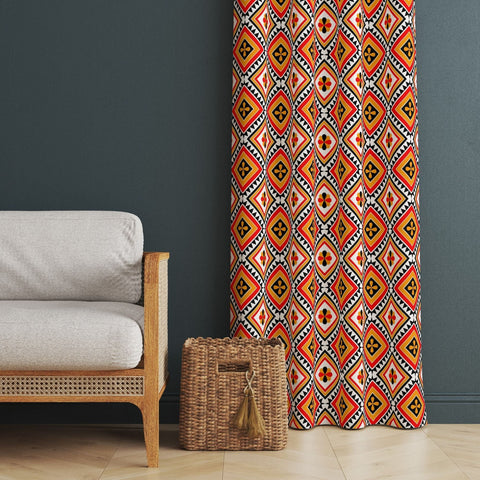 Abstract Geometric Curtain|Thermal Insulated Window Treatment|Decorative Authentic Living Room Curtain|Housewarming Ethnic Window Decor