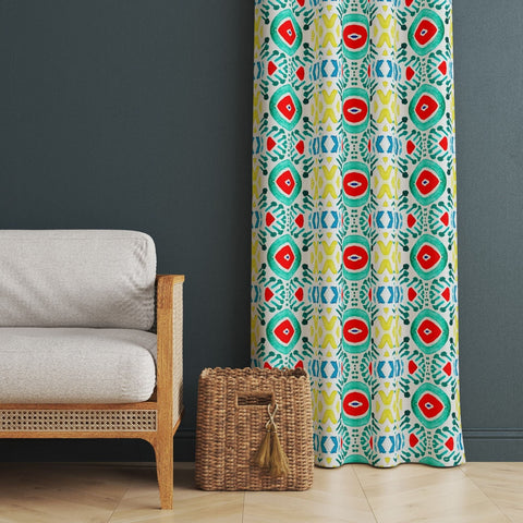 Abstract Geometric Curtain|Decorative Authentic Ethnic Living Room Curtain|Thermal Insulated Window Treatment|Housewarming Rustic Home Decor