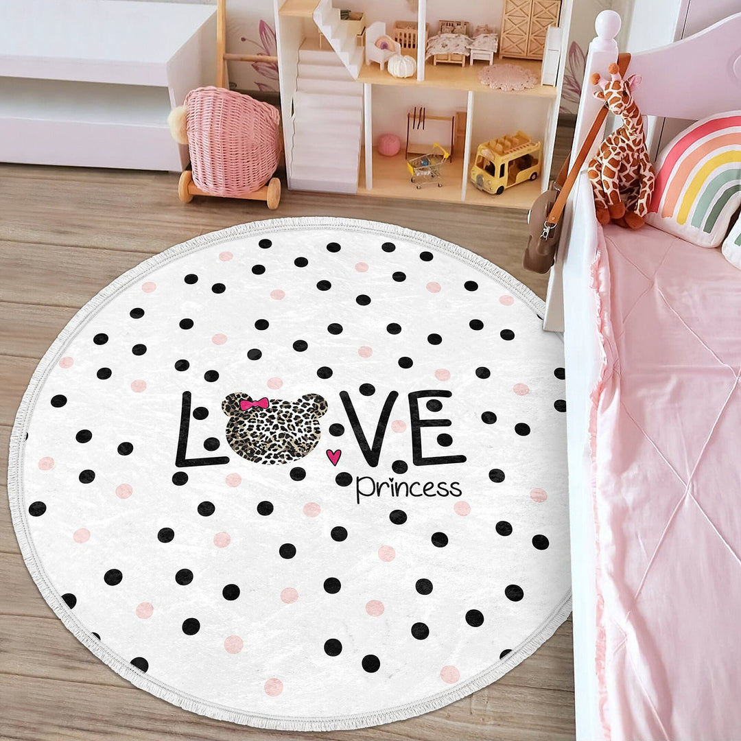 Princess Round Rug|Fringed Crown Print Kid Carpet|Non-Slip Circle Rug|Colorful Area Carpet|Kids Home Decor|Girls Anti-Slip Floor Covering