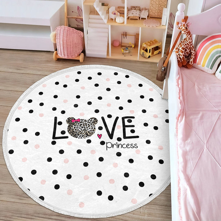 Princess Round Rug|Fringed Crown Print Kid Carpet|Non-Slip Circle Rug|Colorful Area Carpet|Kids Home Decor|Girls Anti-Slip Floor Covering