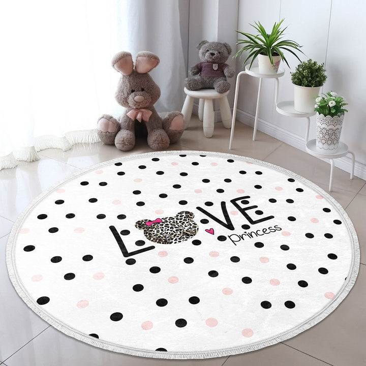 Princess Round Rug|Fringed Crown Print Kid Carpet|Non-Slip Circle Rug|Colorful Area Carpet|Kids Home Decor|Girls Anti-Slip Floor Covering