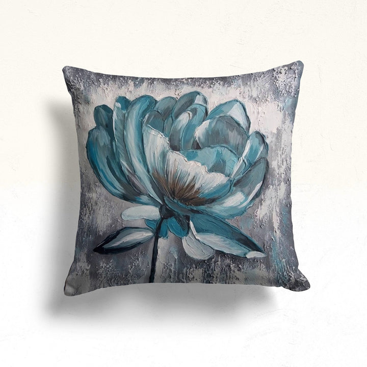 Turquoise Floral Pillow Cover|Farmhouse Style Turquoise Cushion|Summer Trend Cushion Case|Decorative Throw Pillow Case|Housewarming Decor