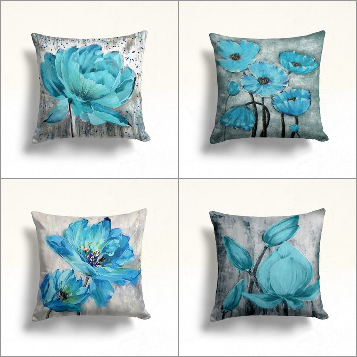 Turquoise Floral Pillow Cover|Decorative Throw Pillow Case|Summer Trend Cushion Case|Farmhouse Style Turquoise Cushion|Housewarming Decor