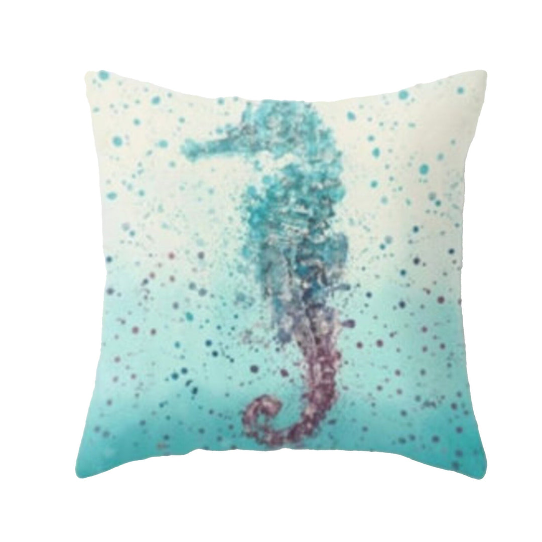 Marine Pillow Case|Turquoise Beach House Decor|Seahorse Cushion Cover|Octopus Pillowcase|Coastal Throw Pillow Cover|Oceanic Home Decor