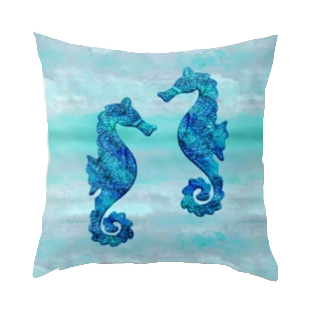 Marine Pillow Case|Turquoise Beach House Decor|Seahorse Cushion Cover|Octopus Pillowcase|Coastal Throw Pillow Cover|Oceanic Home Decor