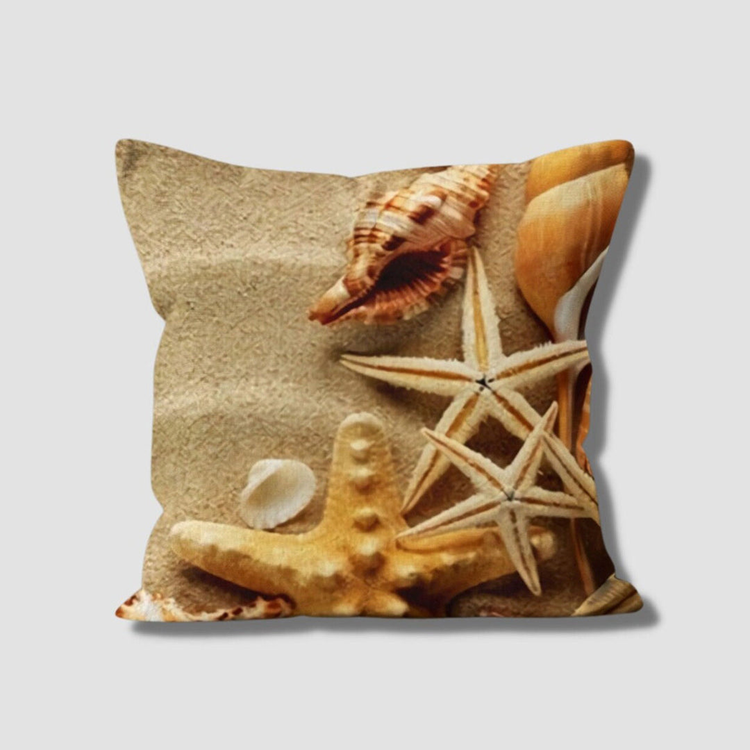 Beach House Pillow Case|Starfish Cushion Cover|Nautical Pillowcase|Coastal Home Decor|Seashell, Fish and Crab Marine Throw Pillowtop