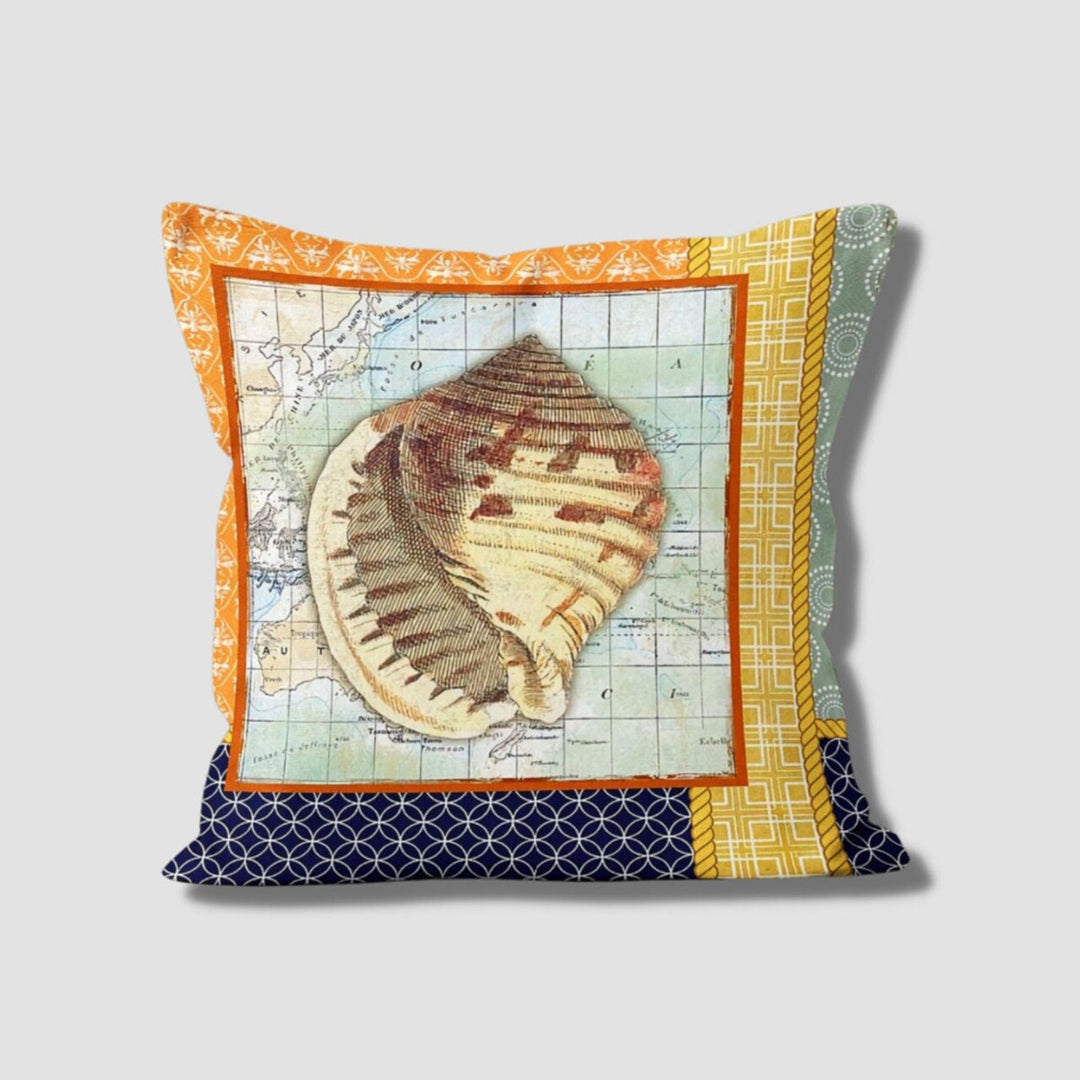 Beach House Pillow Case|Starfish Cushion Cover|Nautical Pillowcase|Coastal Home Decor|Seashell, Fish and Crab Marine Throw Pillowtop