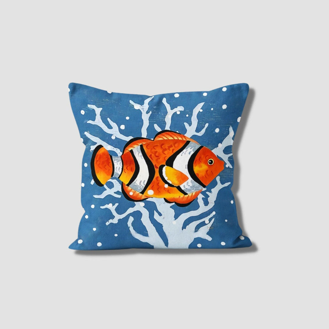 Fish Print Pillow Case|Nautical Summer Cushion Cover|Navy Marine Pillowcase|Beach House Decor|Coral and Fish Coastal Throw Pillow Cover