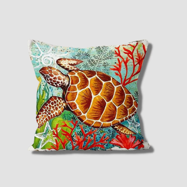 Sea Turtle Pillow Case|Nautical Summer Cushion Cover|Navy Marine Pillowcase|Beach House Decor|Sea Turtle Print Coastal Throw Pillow Cover