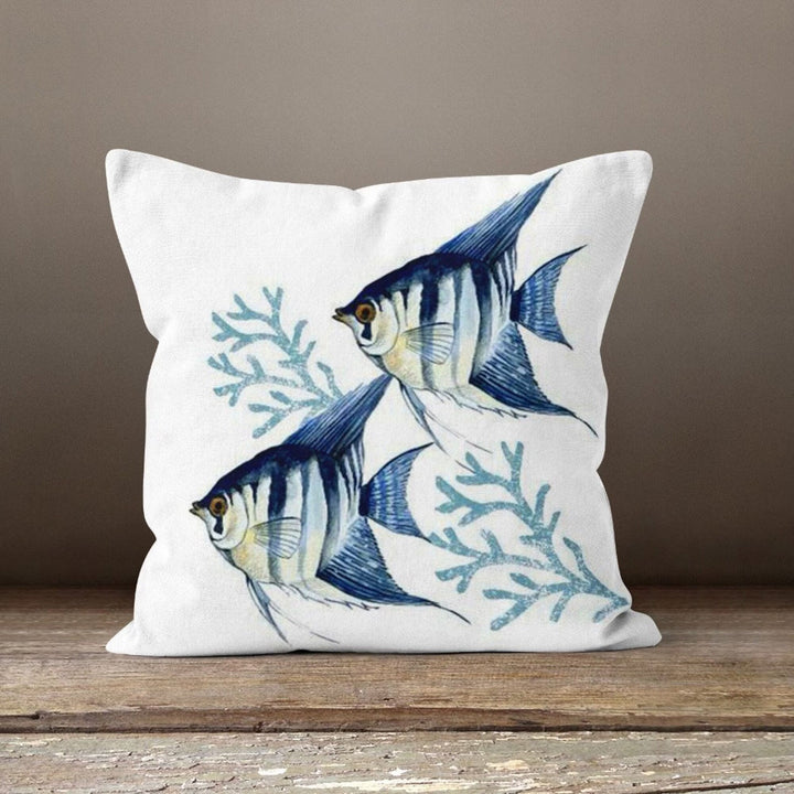 Seaside Pillow Case|Sea Shell Cushion|Coastal Cushion Case|Aqua Marine Pillowcase|Beach House Decor|Fish and Seashell Throw Pillow Cover