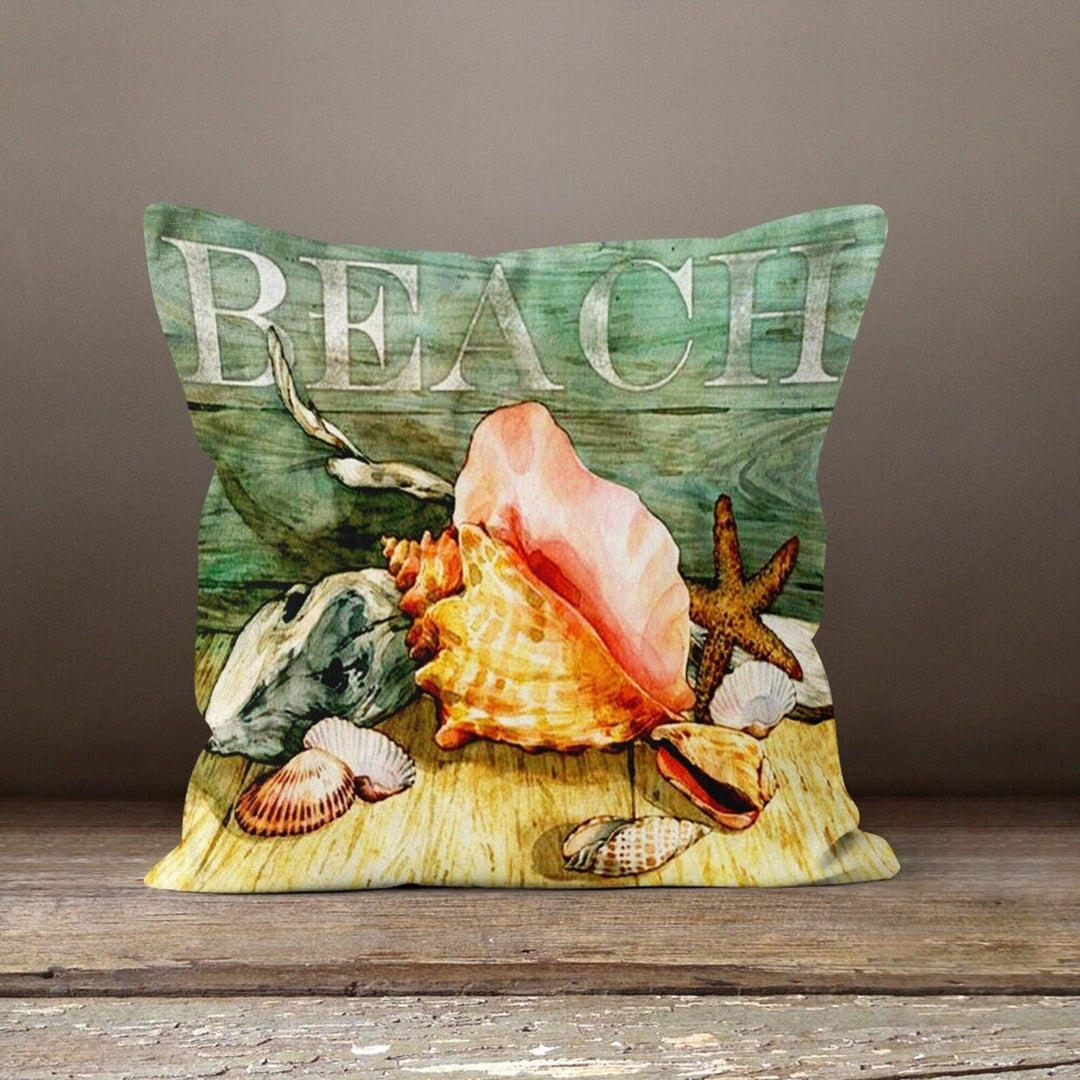 Seaside Pillow Case|Sea Shell Cushion|Coastal Cushion Case|Aqua Marine Pillowcase|Beach House Decor|Fish and Seashell Throw Pillow Cover