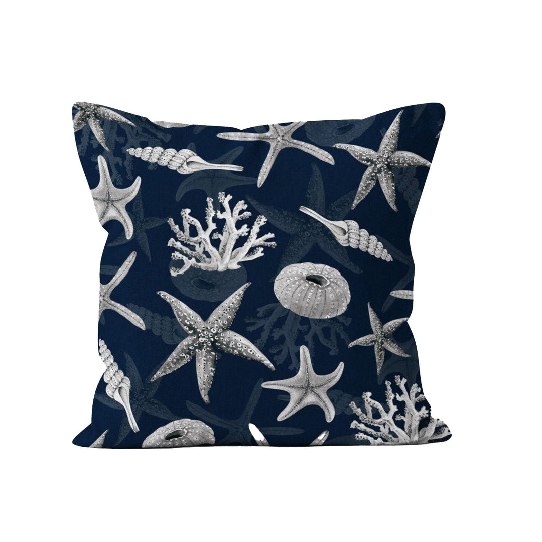 Coastal Pillow Case|Seashell Cushion Cover|Starfish and Coral Print Nautical Throw Pillow Cover|Navy Marine Pillowcase|Beach House Decor