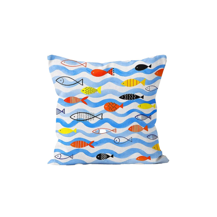 Fish Print Pillowtop|Nautical Summer Cushion Cover|Colorful Fish Decor|Beach House Pillow|Abstract Coastal Throw Pillow|Marine Pillowcase