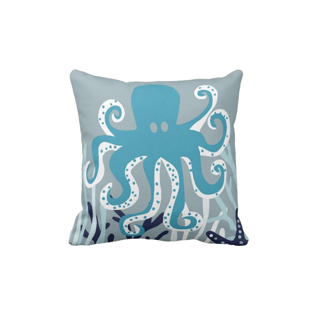 Nautical Pillow Case|Seahorse and Starfish Coastal Throw Pillow Cover|Octopus, Anchor Cushion Cover|Sea Turtle Cushion|Beach House Decor