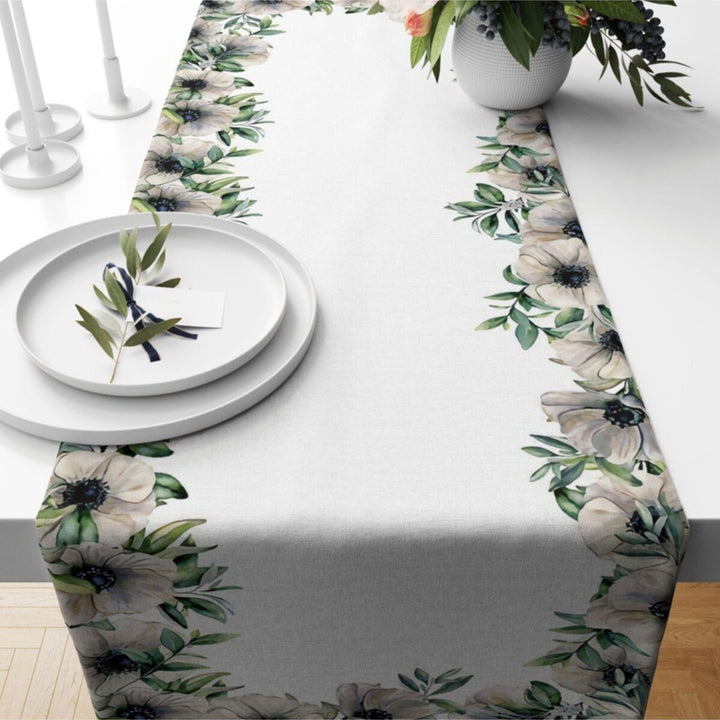 Floral Table Runner|Summer Tablecloth|Floral Table Decor|Housewarming Runner|Farmhouse Colorful Swan Print Tabletop|Palm Tree Tablecloth