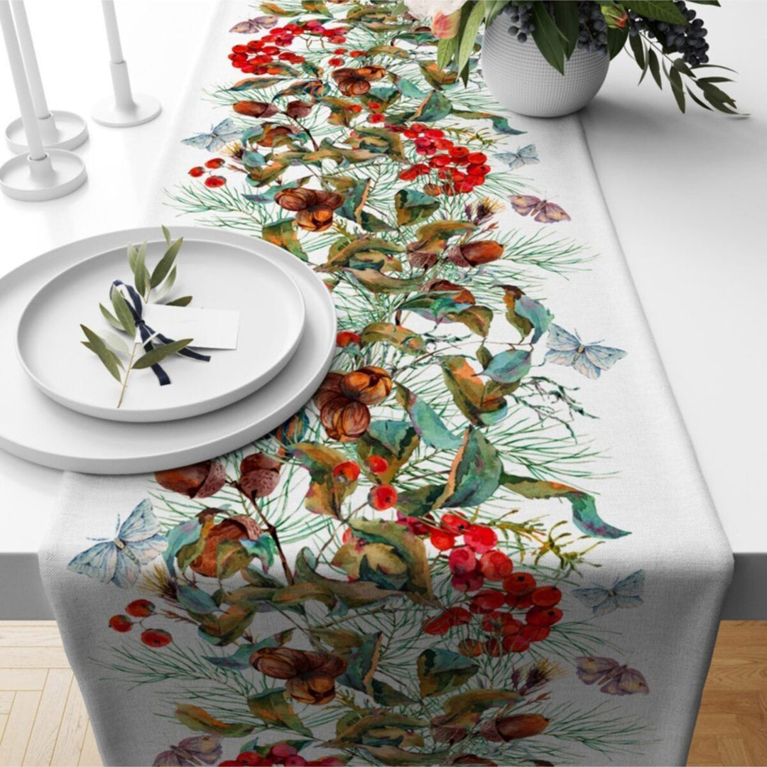 Floral Table Runner|Summer Tablecloth|Floral Table Decor|Housewarming Runner|Farmhouse Colorful Swan Print Tabletop|Palm Tree Tablecloth