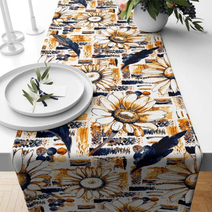 Floral Table Runner|Summer Tablecloth|Daisy Table Decor|Housewarming Rose Runner|Farmhouse Colorful Flower Print Tabletop|Stylish Tablecloth